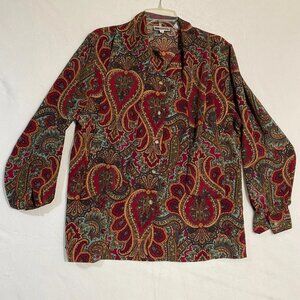 Vintage Russ Blouse Shirt Womens 12 Multicolor Paisley Long Sleeve Tie Neck